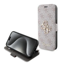 Guess 4G Big Metal Logo Book Wallet Klapphülle für Apple iPhone 15 Pro Max - Rosa