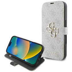 Guess 4G Big Metal Logo Book Wallet Klapphülle für Apple iPhone 16 Pro Max - Rosa