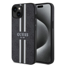 Guess 4G Printed Stripes Hard Case Back Cover Hülle mit MagSafe für Apple iPhone 15 - Schwarz