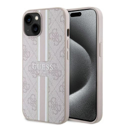 Guess 4G Printed Stripes Hard Case Back Cover Hülle mit MagSafe für Apple iPhone 15 - Rosa