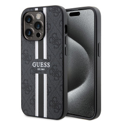 Guess 4G Printed Stripes Hard Case Back Cover Hülle mit MagSafe für Apple iPhone 15 Pro Max - Schwarz