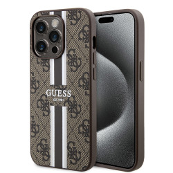 Guess 4G Printed Stripes Hard Case Back Cover Hülle mit MagSafe für Apple iPhone 15 Pro Max - Braun