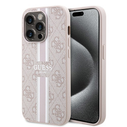 Guess 4G Printed Stripes Hard Case Back Cover Hülle mit MagSafe für Apple iPhone 15 Pro - Rosa