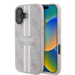 Guess 4G Printed Stripes Hard Case Back Cover Hülle mit MagSafe für Apple iPhone 16 - Rosa