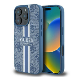 Guess 4G Printed Stripes Hard Case Back Cover Hülle mit MagSafe für Apple iPhone 16 Pro - Blau