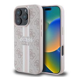 Guess 4G Printed Stripes Hard Case Back Cover Hülle mit MagSafe für Apple iPhone 16 Pro - Rosa