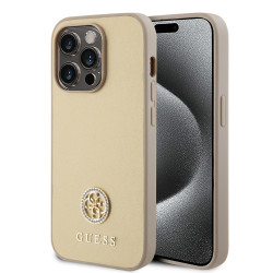 Guess 4G Strass Metal Logo Hard Case Back Cover Hülle für Apple iPhone 15 Pro - Gold