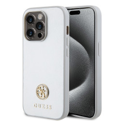 Guess 4G Strass Metal Logo Hard Case Back Cover Hülle für Apple iPhone 15 Pro Max - Silber