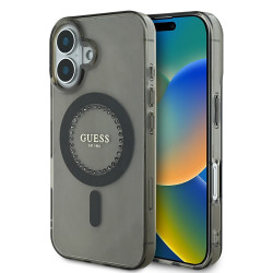 Guess IML Rhinestones Back Cover Hülle mit MagSafe für Apple iPhone 16 - Schwarz