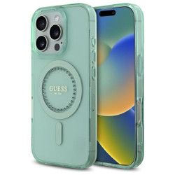 Guess IML Rhinestones Back Cover Hülle mit MagSafe für Apple iPhone 16 Pro Max - Grün