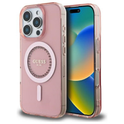 Guess IML Rhinestones Back Cover Hülle mit MagSafe für Apple iPhone 16 Pro Max - Rosa