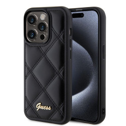 Guess Quilted Puffed Metal Logo Back Cover Hülle für Apple iPhone 15 Pro - Schwarz