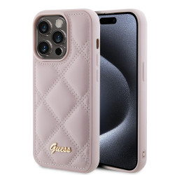 Guess Quilted Puffed Metal Logo Back Cover Hülle für Apple iPhone 15 Pro Max - Rosa