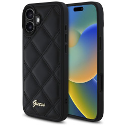 Guess Quilted Puffed Metal Logo Back Cover Hülle für Apple iPhone 16 Plus - Schwarz