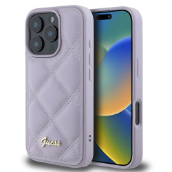 Guess Quilted Puffed Metal Logo Back Cover Hülle für Apple iPhone 16 Pro Max - Lila
