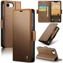 CASEME Litchi Texture Book Wallet Klapphülle für Apple iPhone 17e/16e - Braun