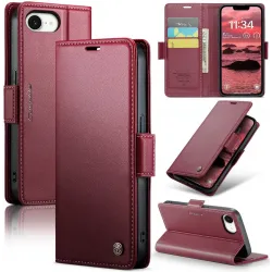 CASEME Litchi Texture Book Wallet Klapphülle für Apple iPhone 17e/16e - Rot