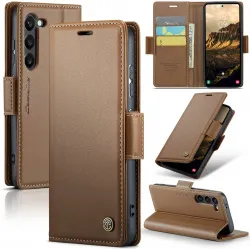 CASEME Litchi Texture Book Wallet Klapphülle für Samsung Galaxy S25 - Braun