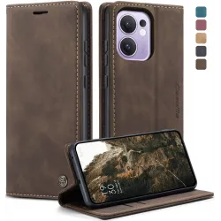 CASEME Retro Texture Book Wallet Klapphülle für Oppo Reno13 F 4G/5G / Reno13 FS 5G - Dunkelbraun