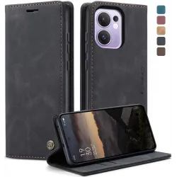 CASEME Retro Texture Book Wallet Klapphülle für Oppo Reno13 F 4G/5G / Reno13 FS 5G - Schwarz
