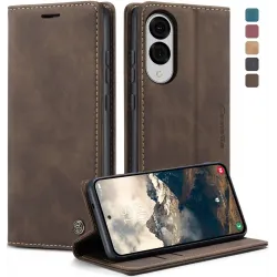 CASEME Retro Texture Book Wallet Klapphülle für Samsung Galaxy S25 Edge - Dunkelbraun