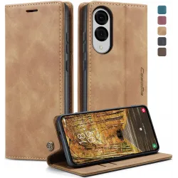 CASEME Retro Texture Book Wallet Klapphülle für Samsung Galaxy S25 Edge - Hellbraun