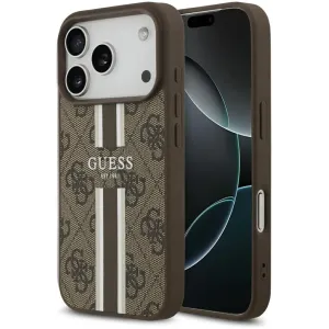 Guess 4G Printed Stripes Hard Case Back Cover Hülle mit MagSafe für Apple iPhone 17 Pro - Braun