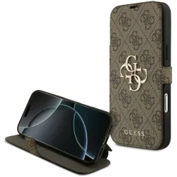 Guess 4G Big Metal Logo Book Wallet Klapphülle für Apple iPhone 17 Pro Max - Braun
