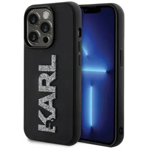Karl Lagerfeld 3D Rubber Glitter Logo Back Cover Hülle für Apple iPhone 15 Pro - Schwarz