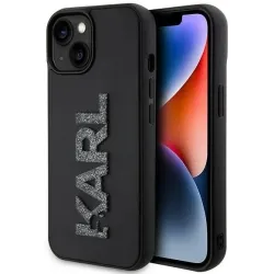 Karl Lagerfeld 3D Rubber Glitter Logo Back Cover Hülle für Apple iPhone 15 Plus/14 Plus - Schwarz