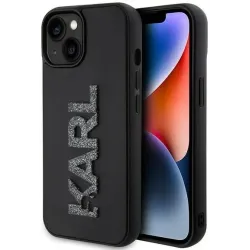 Karl Lagerfeld 3D Rubber Glitter Logo Back Cover Hülle für Apple iPhone 15 - Schwarz