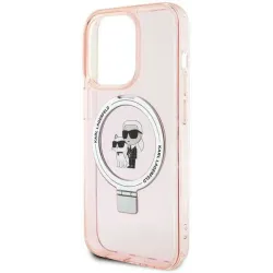 Karl Lagerfeld Ring Stand Karl & Choupette Hard Case Back Cover Hülle mit MagSafe für Apple iPhone 15 Pro - Rosa