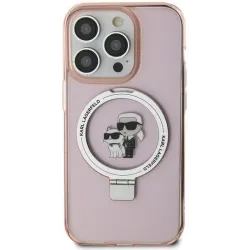 Karl Lagerfeld Ring Stand Karl & Choupette Hard Case Back Cover Hülle mit MagSafe für Apple iPhone 15 Plus/14 Plus - Rosa