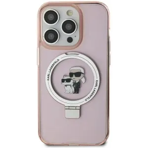 Karl Lagerfeld Ring Stand Karl & Choupette Hard Case Back Cover Hülle mit MagSafe für Apple iPhone 15 - Rosa