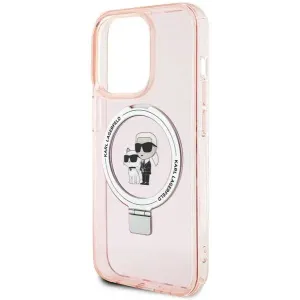 Karl Lagerfeld Ring Stand Karl & Choupette Hard Case Back Cover Hülle mit MagSafe für Apple iPhone 15 Pro Max - Rosa