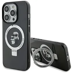 Karl Lagerfeld Ring Stand Karl & Choupette Hard Case Back Cover Hülle mit MagSafe für Apple iPhone 14 Pro - Schwarz