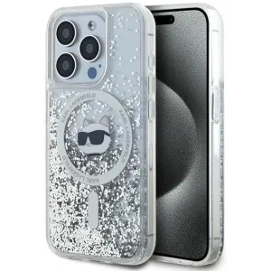 Karl Lagerfeld Liquid Glitter Choupette Head Back Cover Hülle mit MagSafe für Apple iPhone 14 Pro - Transparent
