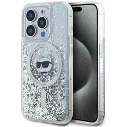 Karl Lagerfeld Liquid Glitter Choupette Head Back Cover Hülle mit MagSafe für Apple iPhone 15 Pro - Transparent