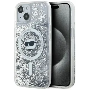 Karl Lagerfeld Liquid Glitter Choupette Head Back Cover Hülle mit MagSafe für Apple iPhone 15 Plus/14 Plus - Transparent