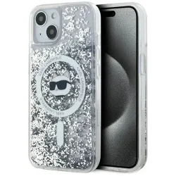 Karl Lagerfeld Liquid Glitter Choupette Head Back Cover Hülle mit MagSafe für Apple iPhone 15 - Transparent