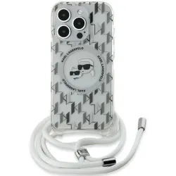 Karl Lagerfeld IML Crossbody Monogram Karl & Choupette Head Back Cover Hülle mit MagSafe für Apple iPhone 15 Pro Max - Transparent