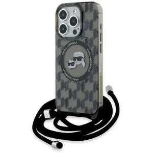 Karl Lagerfeld IML Crossbody Monogram Karl & Choupette Head Back Cover Hülle mit MagSafe für Apple iPhone 15 Pro - Schwarz