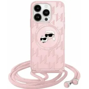 Karl Lagerfeld IML Crossbody Monogram Karl & Choupette Head Back Cover Hülle mit MagSafe für Apple iPhone 15 Pro - Rosa