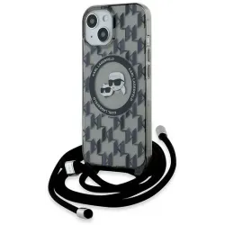 Karl Lagerfeld IML Crossbody Monogram Karl & Choupette Head Back Cover Hülle mit MagSafe für Apple iPhone 15/14 - Schwarz