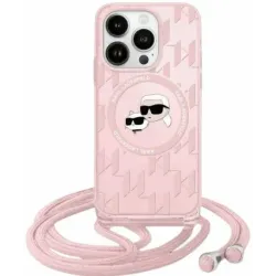 Karl Lagerfeld IML Crossbody Monogram Karl & Choupette Head Back Cover Hülle mit MagSafe für Apple iPhone 15/14 - Rosa