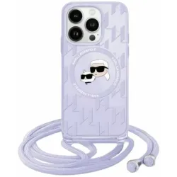 Karl Lagerfeld IML Crossbody Monogram Karl & Choupette Head Back Cover Hülle mit MagSafe für Apple iPhone 15 Pro Max - Lila