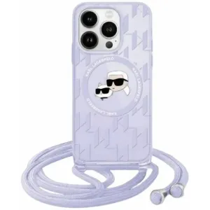 Karl Lagerfeld IML Crossbody Monogram Karl & Choupette Head Back Cover Hülle mit MagSafe für Apple iPhone 15 Pro Max - Lila
