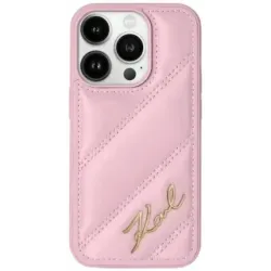 Karl Lagerfeld Diagonal Quilted Script Back Cover Hülle für Apple iPhone 15 - Rosa
