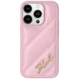 Karl Lagerfeld Diagonal Quilted Script Back Cover Hülle für Apple iPhone 15 - Rosa
