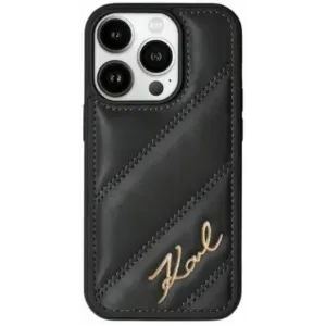 Karl Lagerfeld Diagonal Quilted Script Back Cover Hülle für Apple iPhone 15 Pro Max - Schwarz